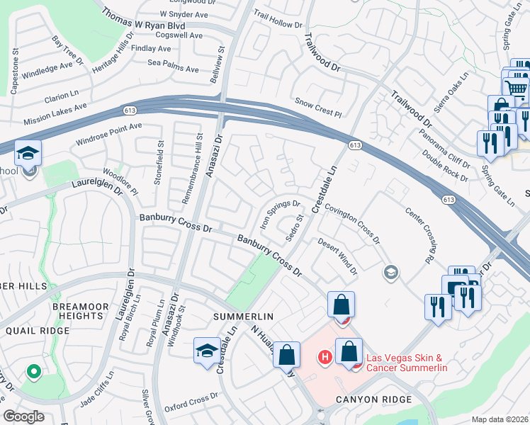 map of restaurants, bars, coffee shops, grocery stores, and more near 10304 Mountain Lodge Place in Las Vegas