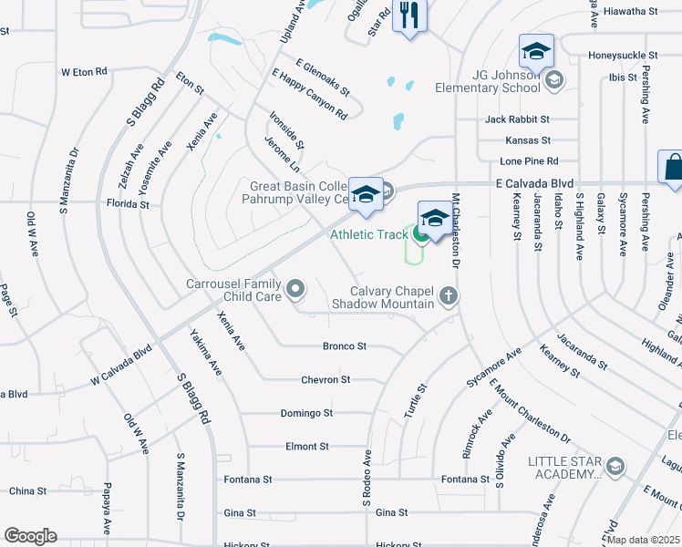 map of restaurants, bars, coffee shops, grocery stores, and more near 2140 Upland Avenue in Pahrump