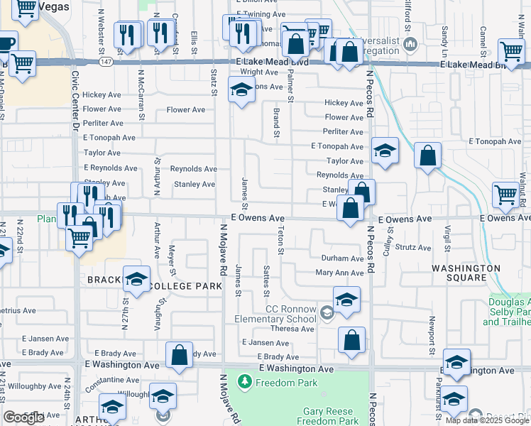 map of restaurants, bars, coffee shops, grocery stores, and more near 3200 East Owens Avenue in North Las Vegas