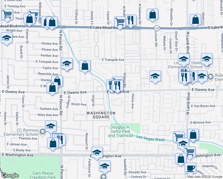 map of restaurants, bars, coffee shops, grocery stores, and more near 1611 Prairie Fields Court in Las Vegas