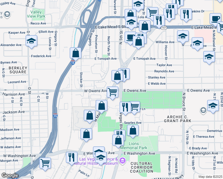 map of restaurants, bars, coffee shops, grocery stores, and more near 2 West Owens Avenue in North Las Vegas