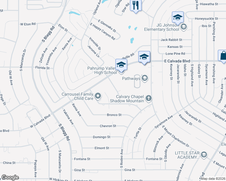 map of restaurants, bars, coffee shops, grocery stores, and more near 2140 Upland Avenue in Pahrump