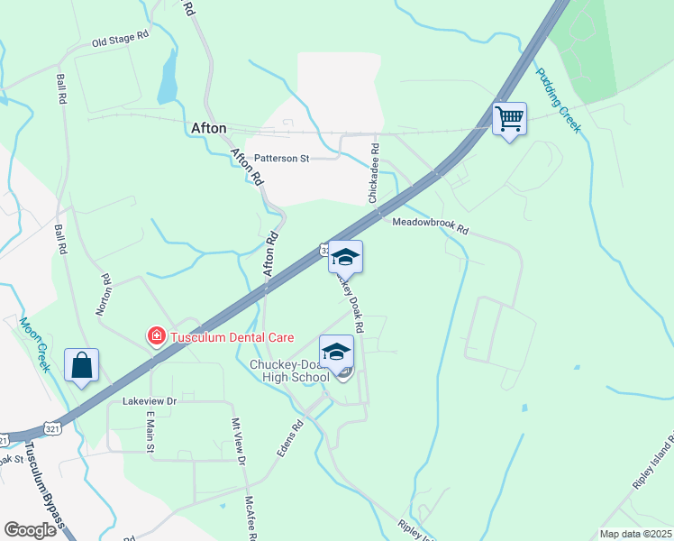 map of restaurants, bars, coffee shops, grocery stores, and more near 120 Chuckey Doak Road in Afton
