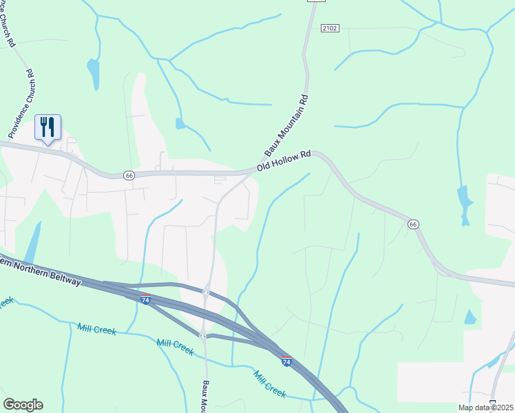 map of restaurants, bars, coffee shops, grocery stores, and more near 1645 Brown Street in Winston-Salem