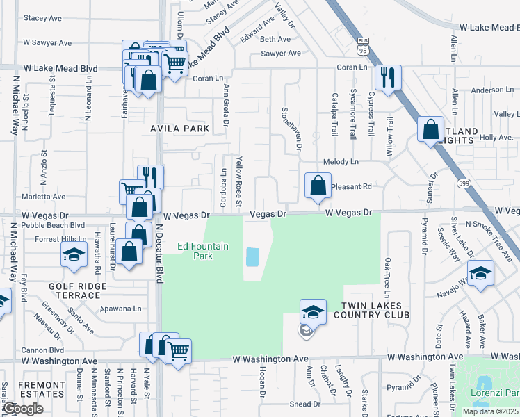 map of restaurants, bars, coffee shops, grocery stores, and more near 4304 Vegas Drive in Las Vegas