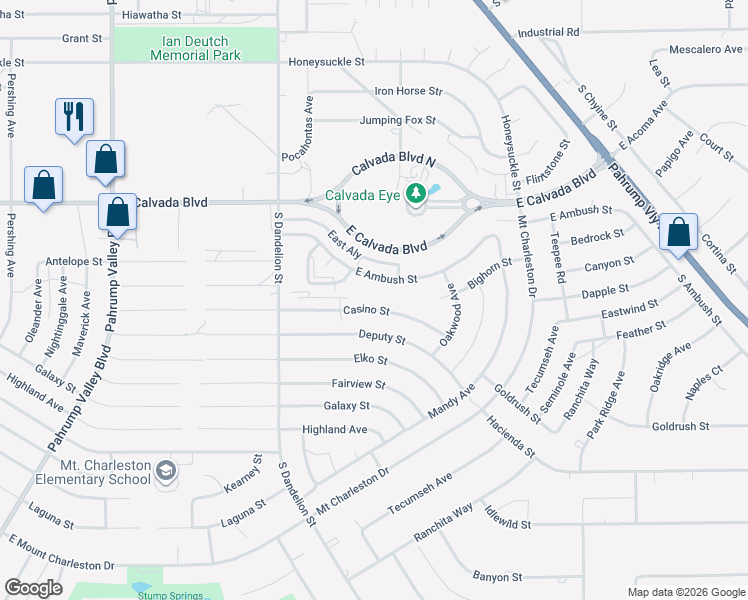 map of restaurants, bars, coffee shops, grocery stores, and more near 2041 East Ambush Street in Pahrump