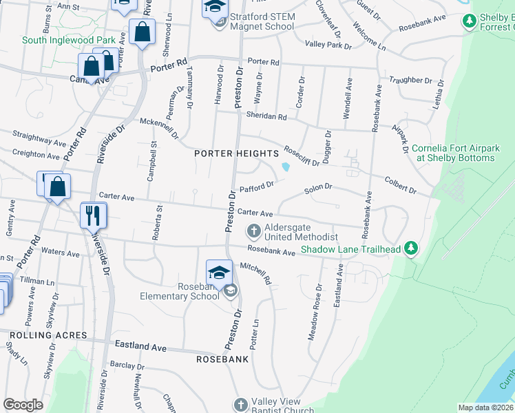 map of restaurants, bars, coffee shops, grocery stores, and more near 2406 Pafford Drive in Nashville