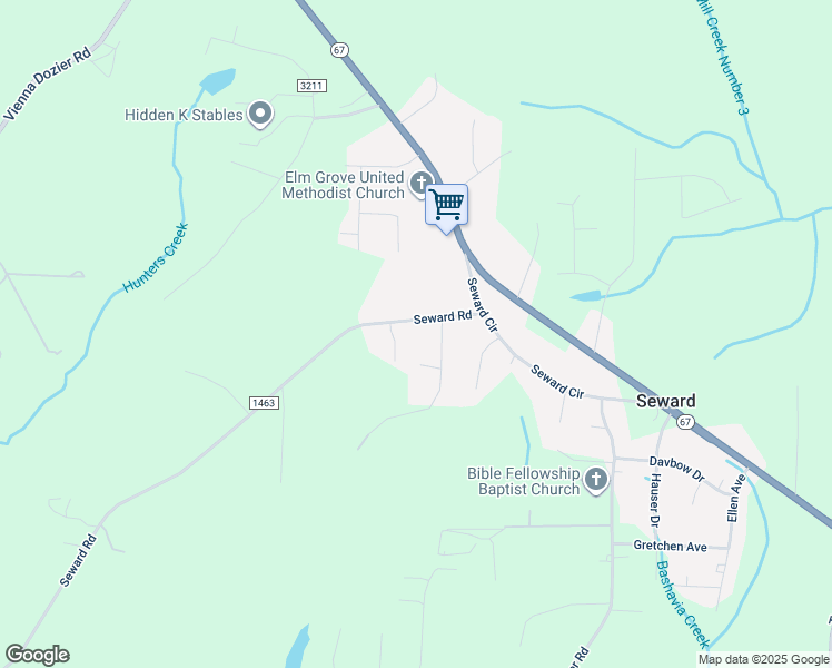 map of restaurants, bars, coffee shops, grocery stores, and more near 4610 Seward Road in Pfafftown
