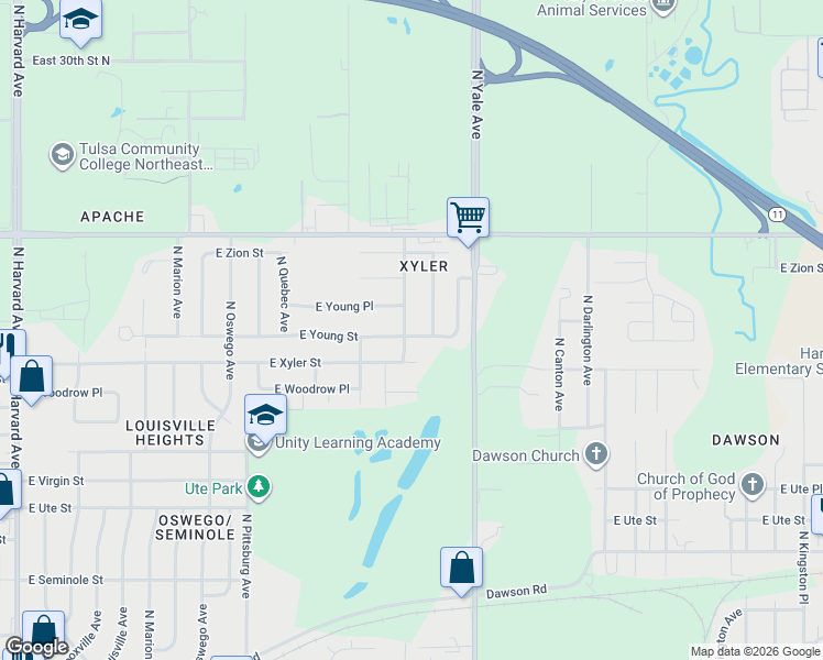 map of restaurants, bars, coffee shops, grocery stores, and more near 2419 North Urbana Avenue in Tulsa