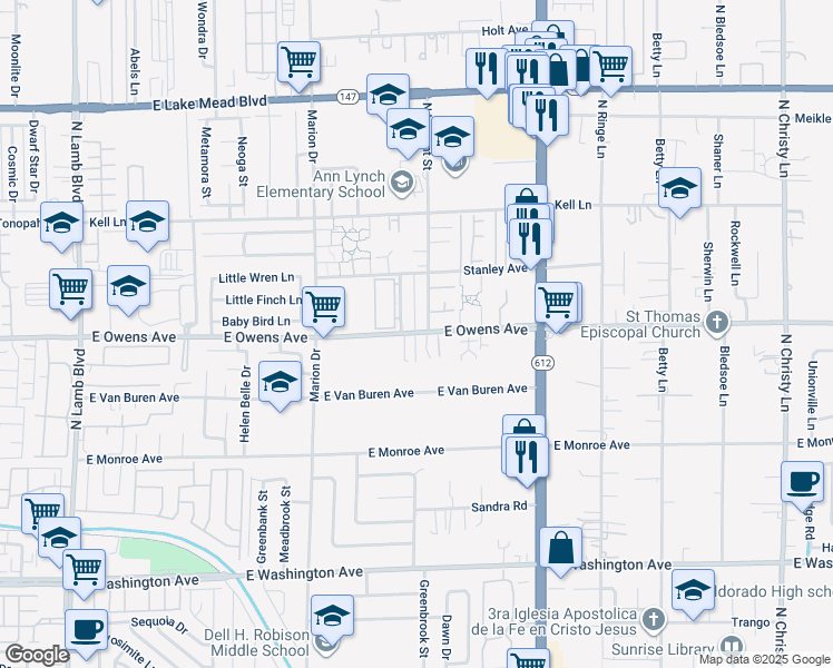 map of restaurants, bars, coffee shops, grocery stores, and more near 1611 North Lamont Street in Las Vegas