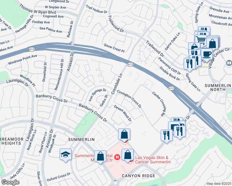 map of restaurants, bars, coffee shops, grocery stores, and more near 10190 Covington Cross Drive in Las Vegas