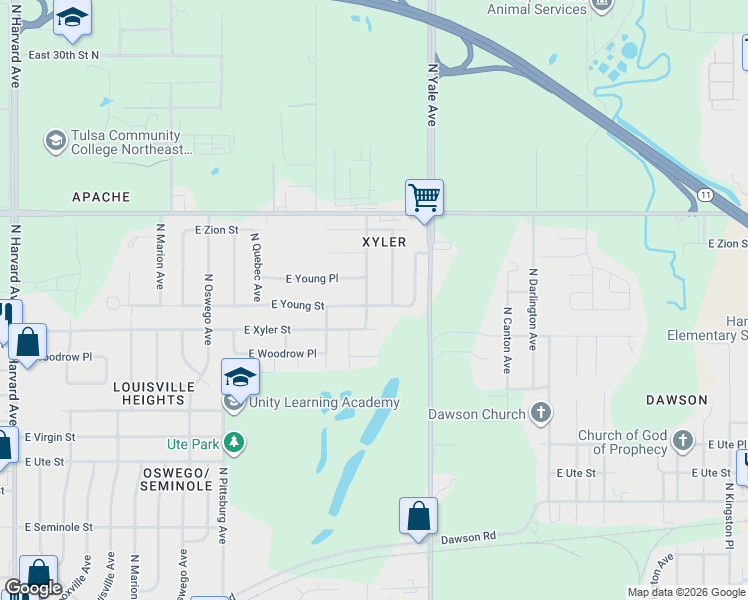 map of restaurants, bars, coffee shops, grocery stores, and more near 2419 North Urbana Avenue in Tulsa