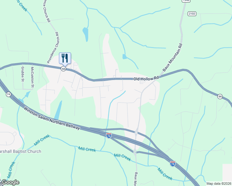 map of restaurants, bars, coffee shops, grocery stores, and more near 230 Fieldcreek Court in Winston-Salem