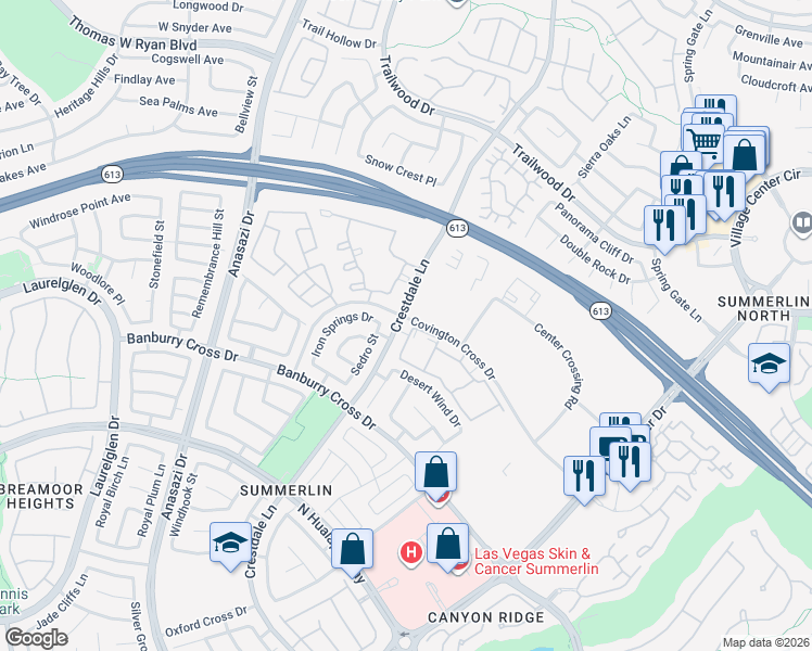 map of restaurants, bars, coffee shops, grocery stores, and more near 1531 Ruby Cliffs Lane in Las Vegas