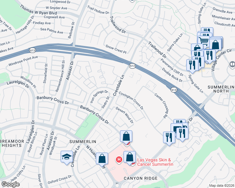 map of restaurants, bars, coffee shops, grocery stores, and more near 10190 Covington Cross Drive in Las Vegas