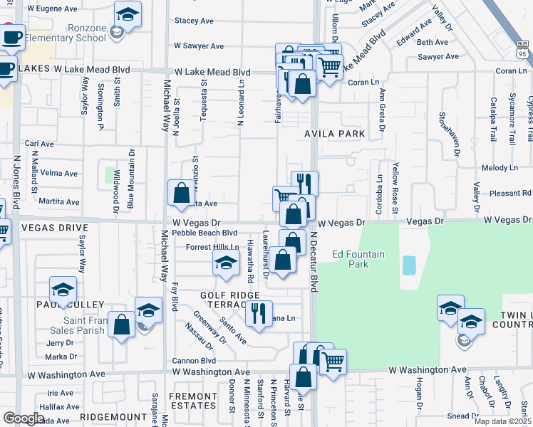 map of restaurants, bars, coffee shops, grocery stores, and more near 4944 Vegas Drive in Las Vegas