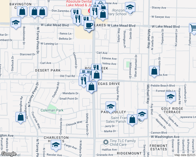map of restaurants, bars, coffee shops, grocery stores, and more near 6014 Vegas Drive in Las Vegas