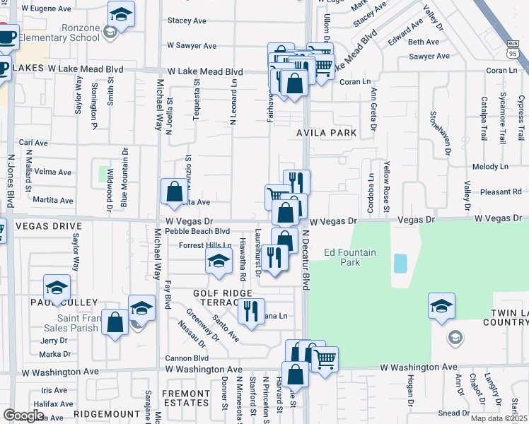 map of restaurants, bars, coffee shops, grocery stores, and more near 4944 Vegas Drive in Las Vegas