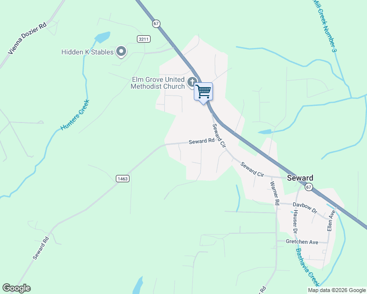 map of restaurants, bars, coffee shops, grocery stores, and more near 4610 Seward Road in Pfafftown