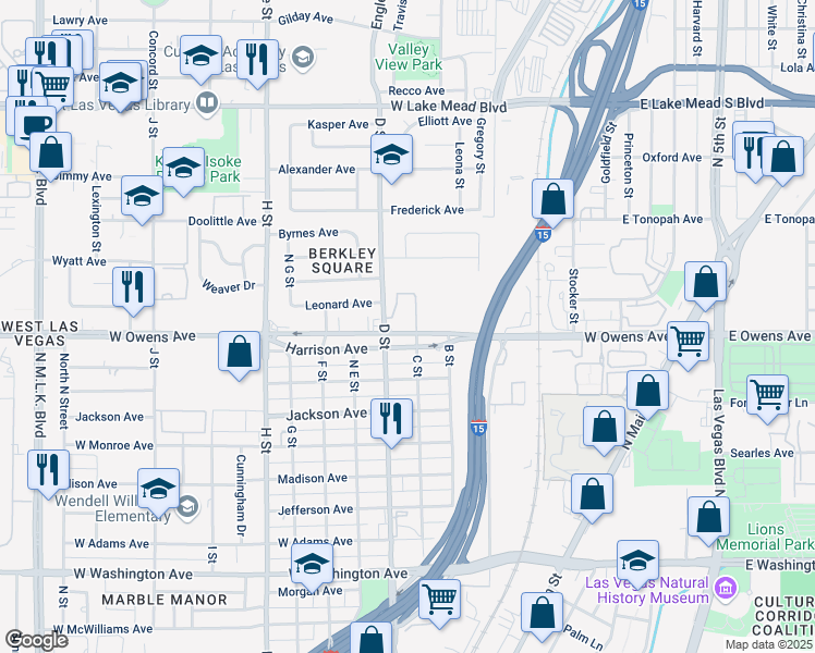 map of restaurants, bars, coffee shops, grocery stores, and more near 300 West Owens Avenue in Las Vegas