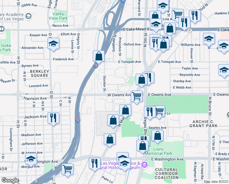 map of restaurants, bars, coffee shops, grocery stores, and more near 1609d Davis Place in North Las Vegas