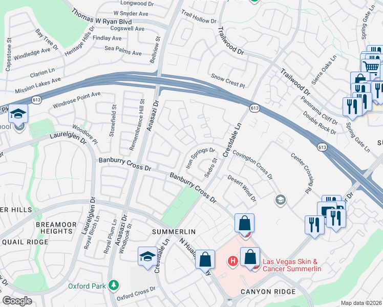 map of restaurants, bars, coffee shops, grocery stores, and more near 10304 Mountain Lodge Place in Las Vegas