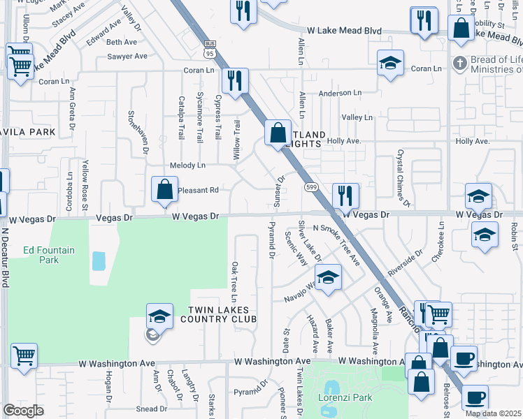 map of restaurants, bars, coffee shops, grocery stores, and more near 3816 Vegas Drive in Las Vegas