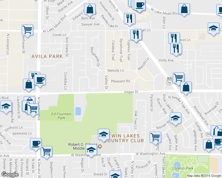 map of restaurants, bars, coffee shops, grocery stores, and more near 4116 Vegas Drive in Las Vegas