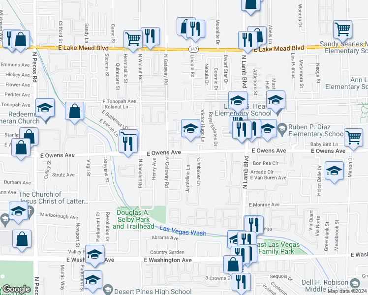 map of restaurants, bars, coffee shops, grocery stores, and more near 1612 Meno Peak Street in Las Vegas