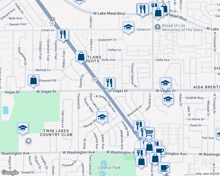 map of restaurants, bars, coffee shops, grocery stores, and more near 3046 West Vegas Drive in Las Vegas