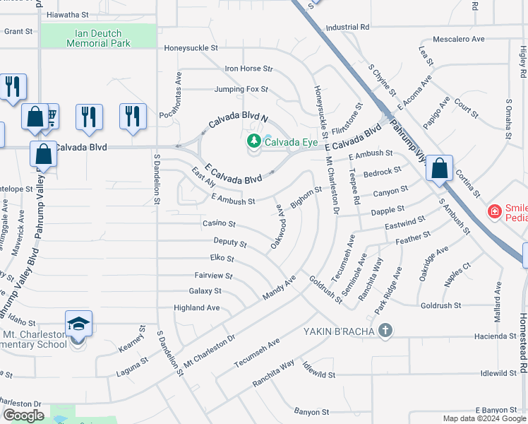 map of restaurants, bars, coffee shops, grocery stores, and more near 2120 Bighorn Street in Pahrump