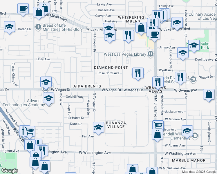 map of restaurants, bars, coffee shops, grocery stores, and more near 2020 Garnet Gable Avenue in Las Vegas
