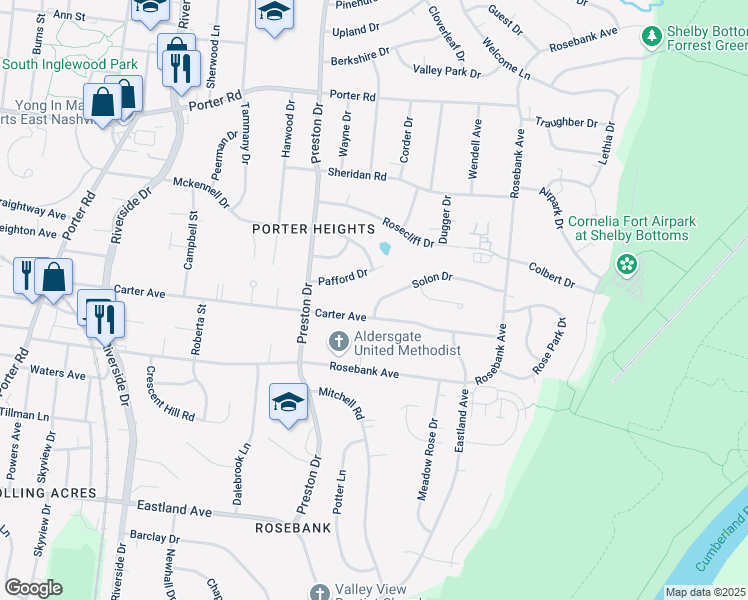 map of restaurants, bars, coffee shops, grocery stores, and more near 2500 Solon Drive in Nashville