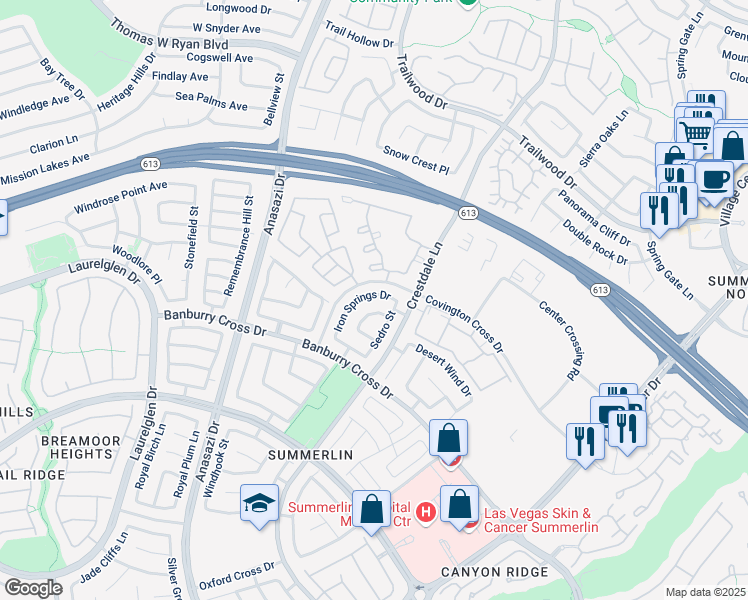 map of restaurants, bars, coffee shops, grocery stores, and more near 1512 Iron Springs Drive in Las Vegas