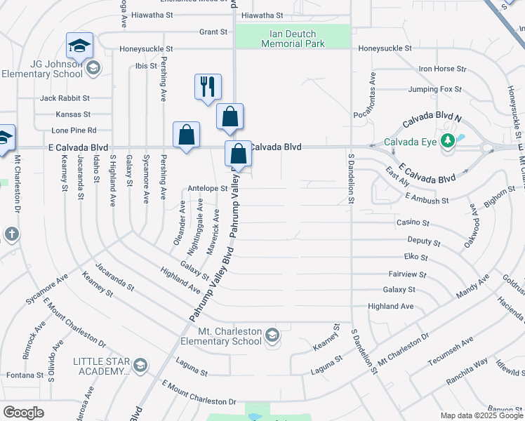 map of restaurants, bars, coffee shops, grocery stores, and more near 1491 East Big Horn Street in Pahrump