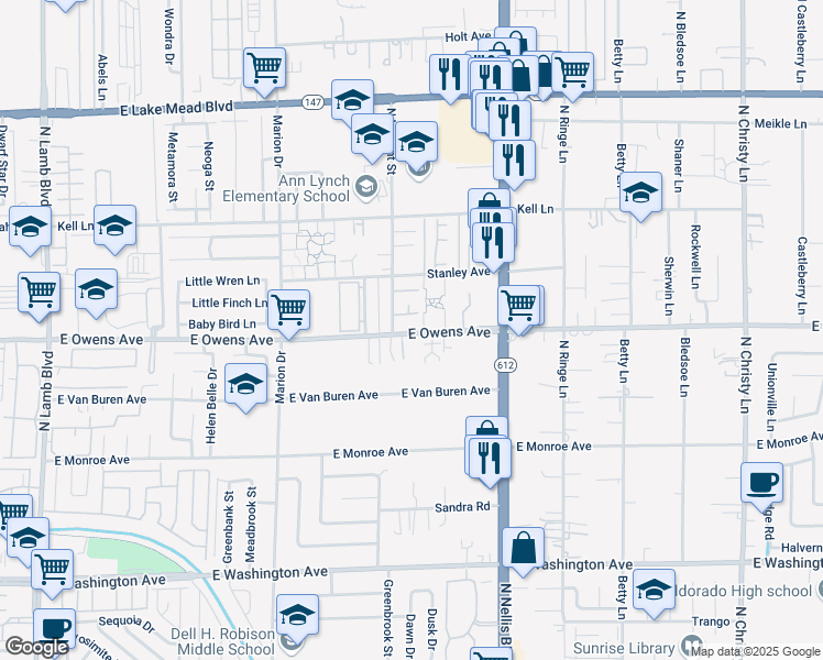 map of restaurants, bars, coffee shops, grocery stores, and more near 1611 North Lamont Street in Las Vegas