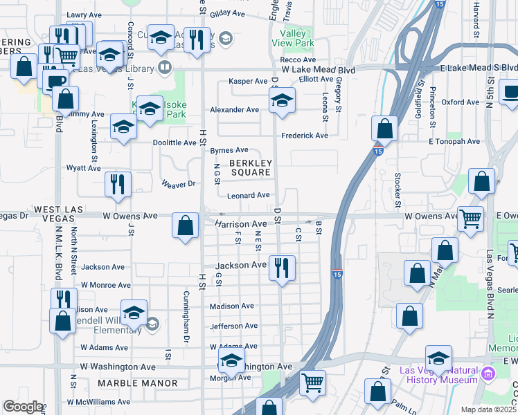 map of restaurants, bars, coffee shops, grocery stores, and more near 509 Leonard Avenue in Las Vegas