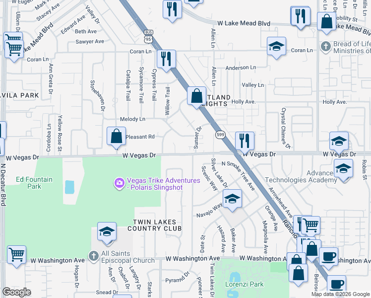 map of restaurants, bars, coffee shops, grocery stores, and more near 3824 Vegas Drive in Las Vegas