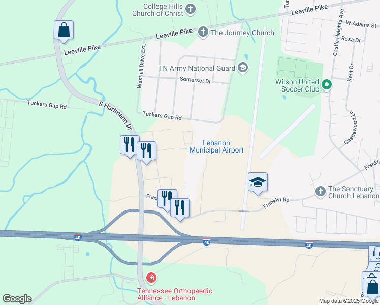 map of restaurants, bars, coffee shops, grocery stores, and more near 909 South Hartmann Drive in Lebanon