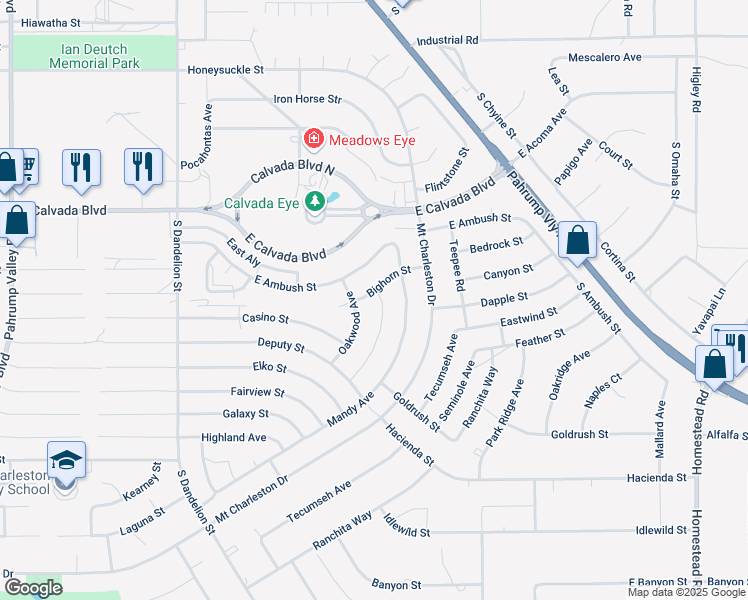 map of restaurants, bars, coffee shops, grocery stores, and more near 2160 Bighorn Street in Pahrump