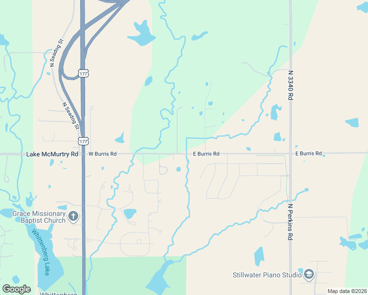 map of restaurants, bars, coffee shops, grocery stores, and more near 106 West Burris Road in Stillwater