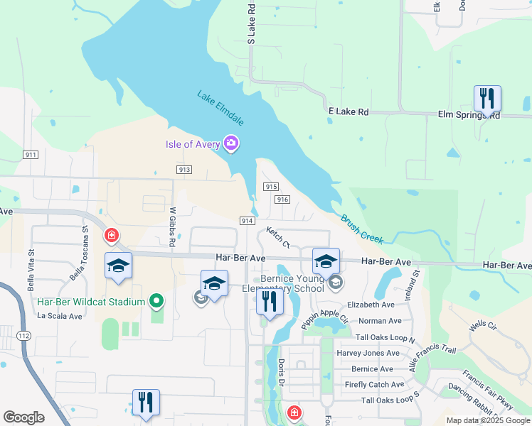 map of restaurants, bars, coffee shops, grocery stores, and more near 3540 Robin Hill Lane in Springdale