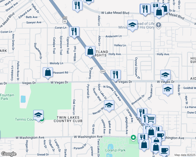 map of restaurants, bars, coffee shops, grocery stores, and more near 3700 Vegas Drive in Las Vegas