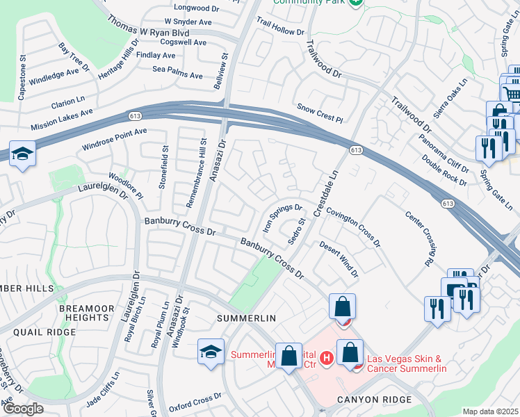 map of restaurants, bars, coffee shops, grocery stores, and more near 10304 Mountain Lodge Place in Las Vegas