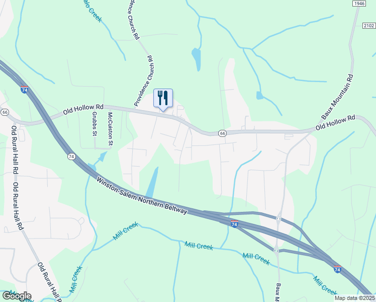 map of restaurants, bars, coffee shops, grocery stores, and more near 5090 Layla Court in Winston-Salem