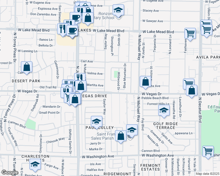 map of restaurants, bars, coffee shops, grocery stores, and more near 5700 Vegas Drive in Las Vegas