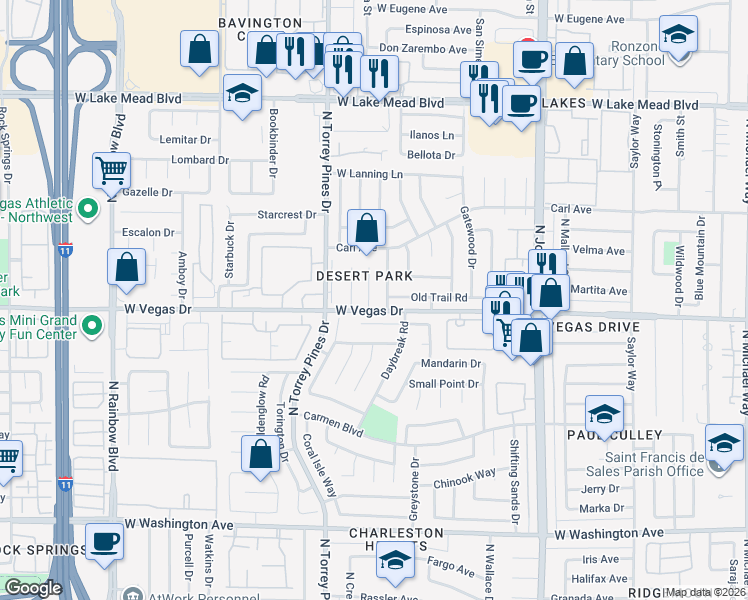 map of restaurants, bars, coffee shops, grocery stores, and more near 1608 Joshua Tree Court in Las Vegas