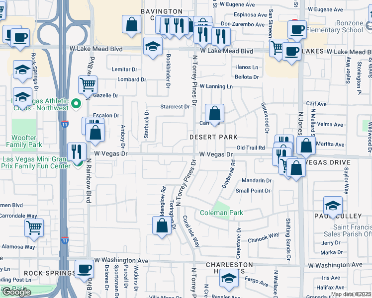map of restaurants, bars, coffee shops, grocery stores, and more near 6450 West Vegas Drive in Las Vegas
