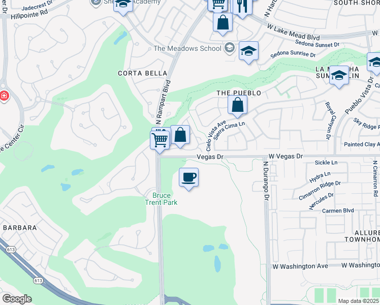 map of restaurants, bars, coffee shops, grocery stores, and more near 8721 Red Brook Drive in Las Vegas
