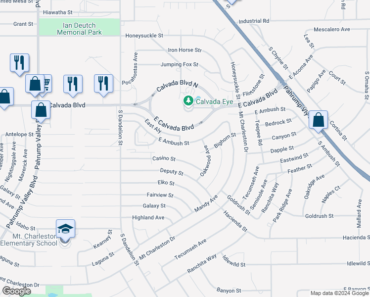 map of restaurants, bars, coffee shops, grocery stores, and more near 2111 East Ambush Street in Pahrump